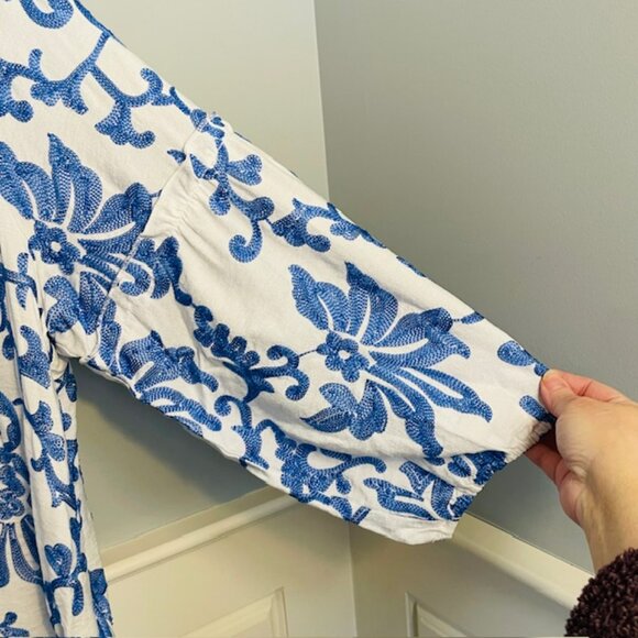 Ruby Rd. Embroidered Blouse Blue & White Chinoiserie Style Casual Dressy Plus 2X - Picture 6 of 8